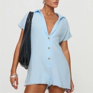 Princess Polly Sky Blue Button-Up Romper